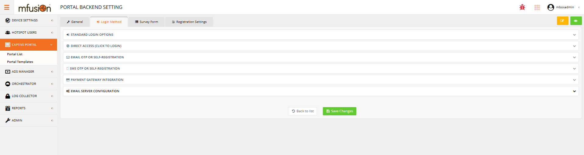 Backend Setting Login Method Tab