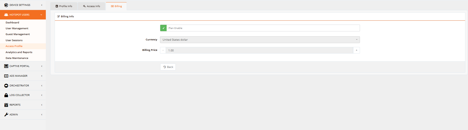 Hotspot Profile Billing Configuration