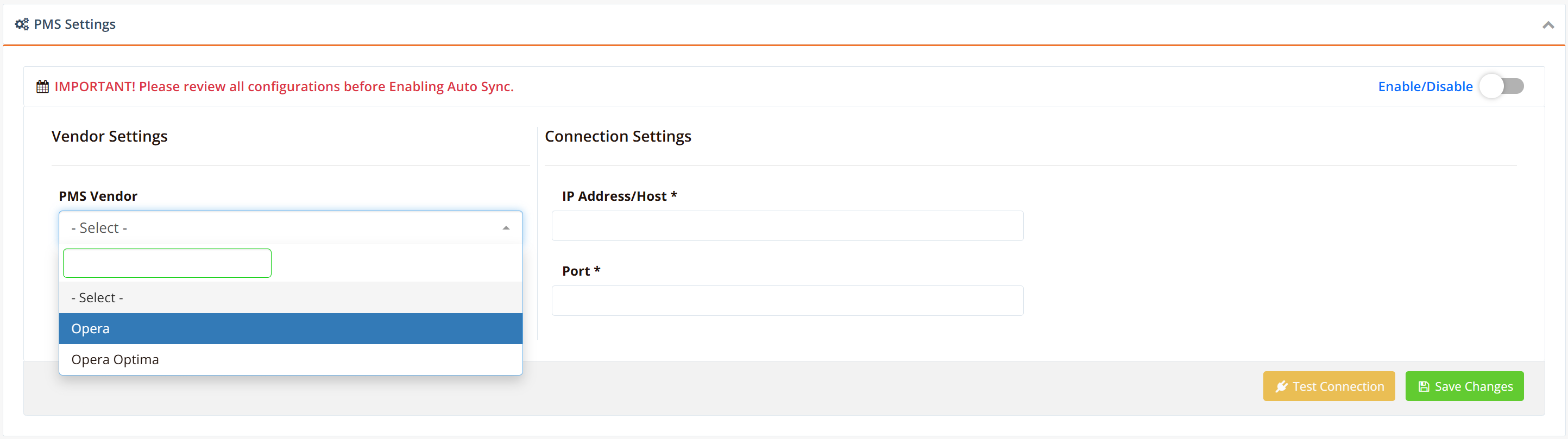 PMS Configuration Fields