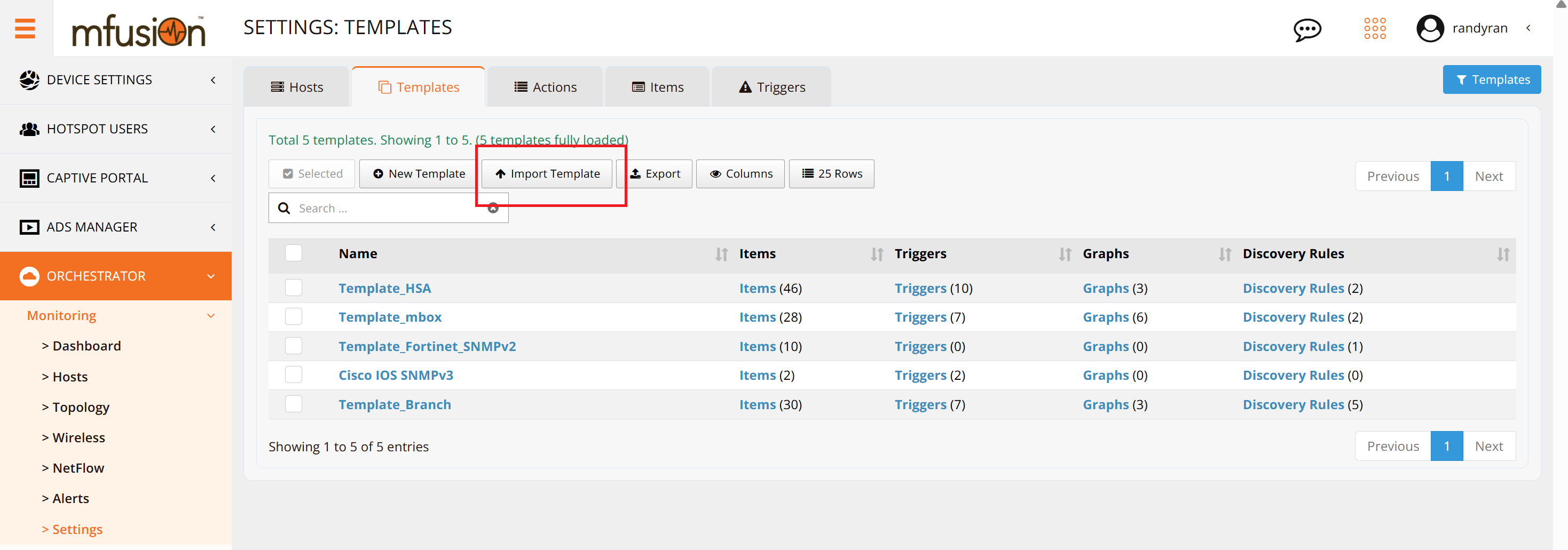 Template Import Dialog